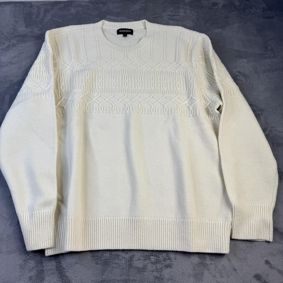 Bonobos Sweater Mens 2XL Ivory White Wool Nylon Crewneck‎ Textured Knit Pullover